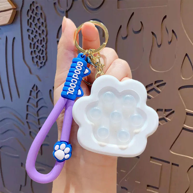 Stress: Push Cat Paw Keychain Pendant Toy Cartoon Kids Squeeze Transparent Bean Stress Relief Sensory Toys Autism Anxiety Toys