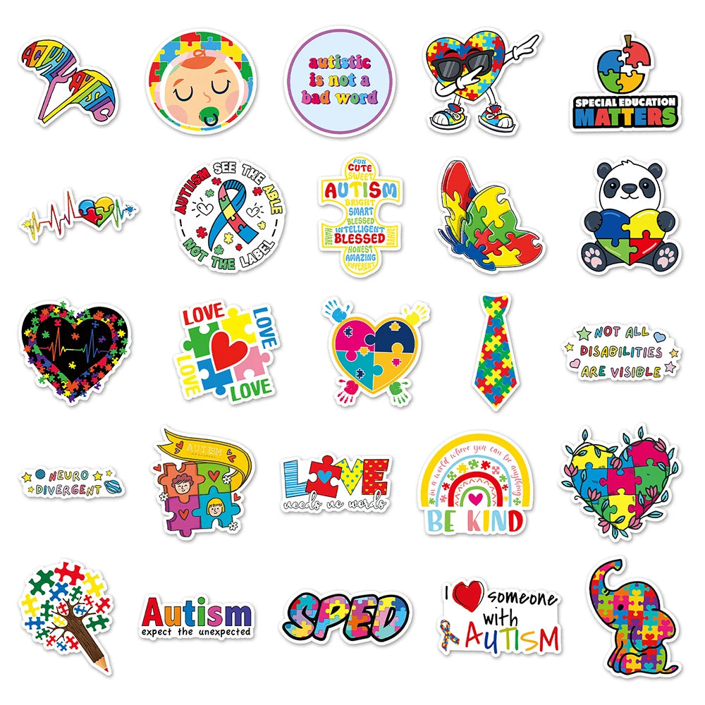 Motor Skills: 10/30/50pcs Color Puzzle Love Autism Cartoon Graffiti Stickers Scrapbook Phone Laptop Bike Luggage Funny Sticker Decal Kids