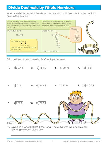 School Zone - Math Basics 5 Workbook - 64 Pages Ages 10 to 11 5Th Grade Divis...