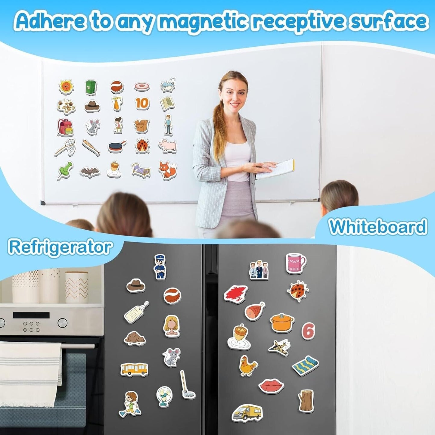 CVC Word Games,50 Magnetic Foam Objects,Fridge Magnets for Kids,Speech Therapy T