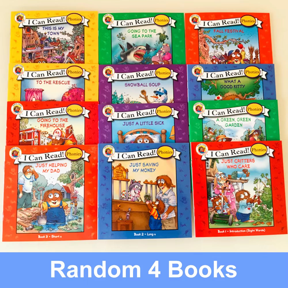Random 4 Books I Can Read Phonics Little Critters in English Picture Reading Book Children Kids Pocket Story Book Learning Toys