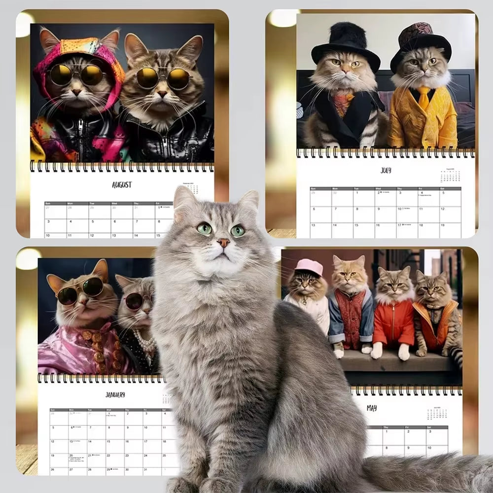 New 2026 Cat Calendar Funny Cats Design 12-Month Daily Weekly Monthly Planner Agenda Organizer Home Decor Hangable Wall Calendar