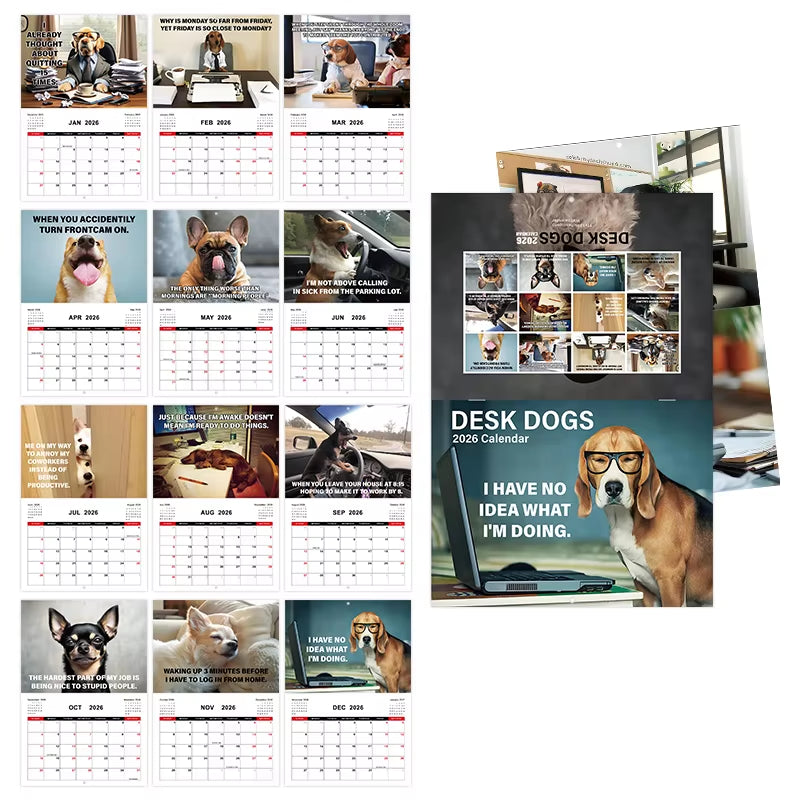 Funny Dog Calendar 2026 Planning Wall Calendar Hangable Monthly Calendar Decorative Hangable Calendar for Date Work Planning
