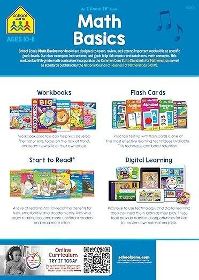 School Zone - Math Basics 5 Workbook - 64 Pages Ages 10 to 11 5Th Grade Divis...