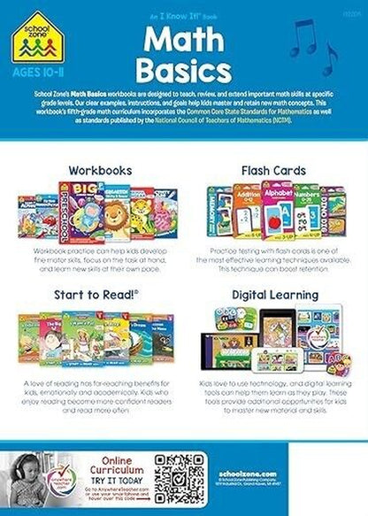 School Zone - Math Basics 5 Workbook - 64 Pages Ages 10 to 11 5Th Grade Divis...