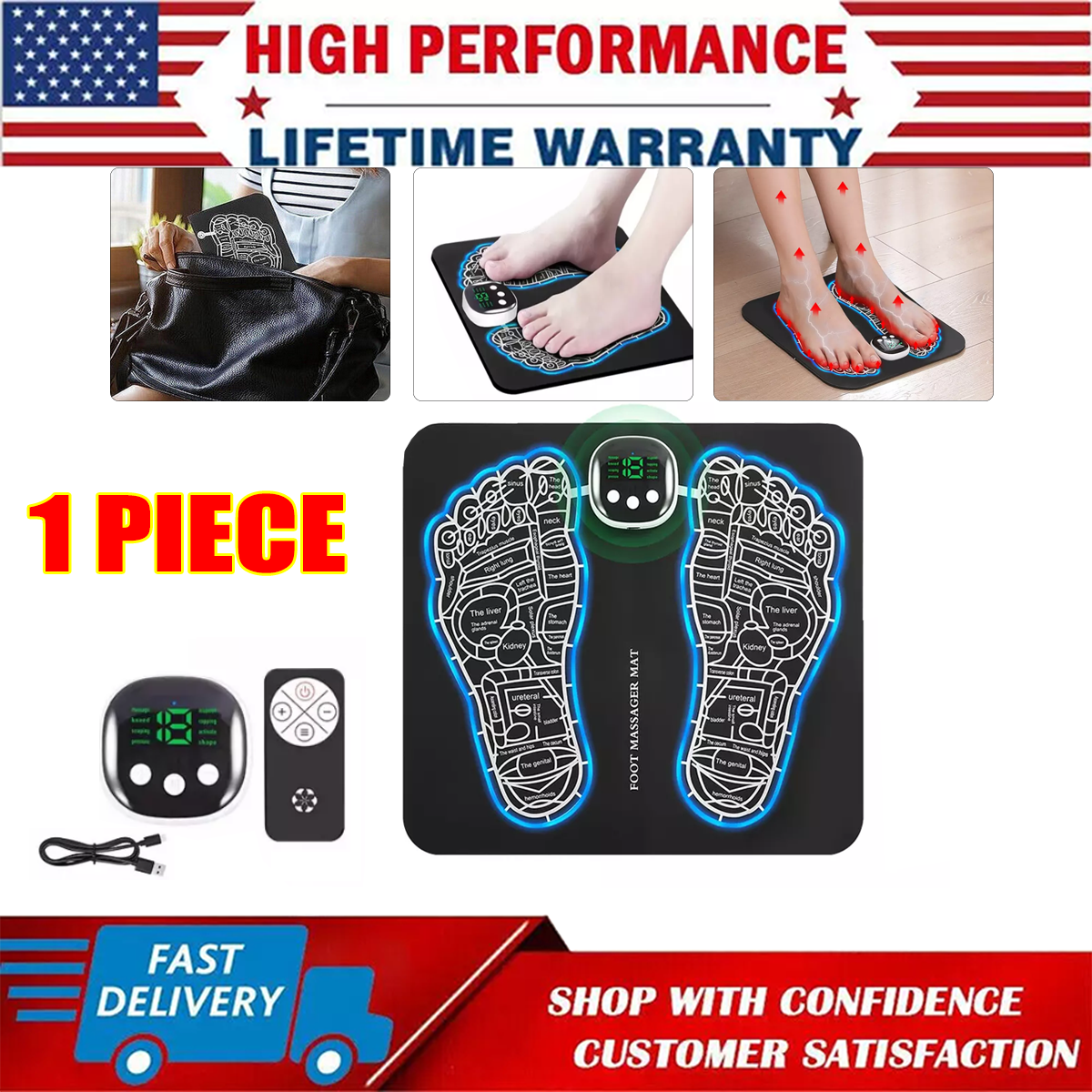(A)-Foot Massager Neuropathy Feet Portable Intelligent Foot Stimulator Pad