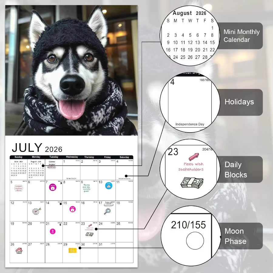 2026 Wall Calendar 18 Months Funny Dog Calendar 20262027 January 2026 to June 2027 Large Wall Calendar 2026 12" X 24" Opened Pe