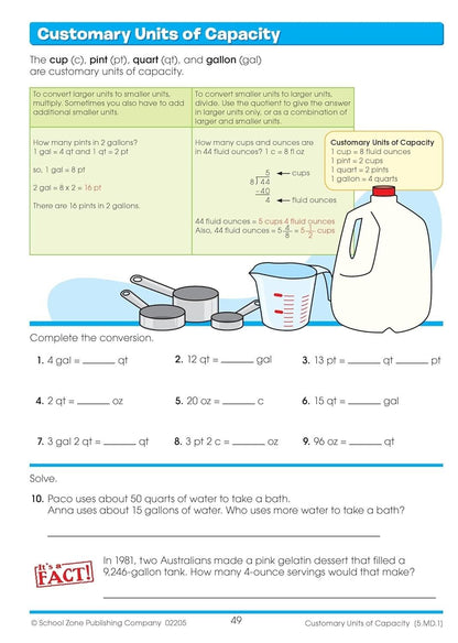 School Zone - Math Basics 5 Workbook - 64 Pages Ages 10 to 11 5Th Grade Divis...