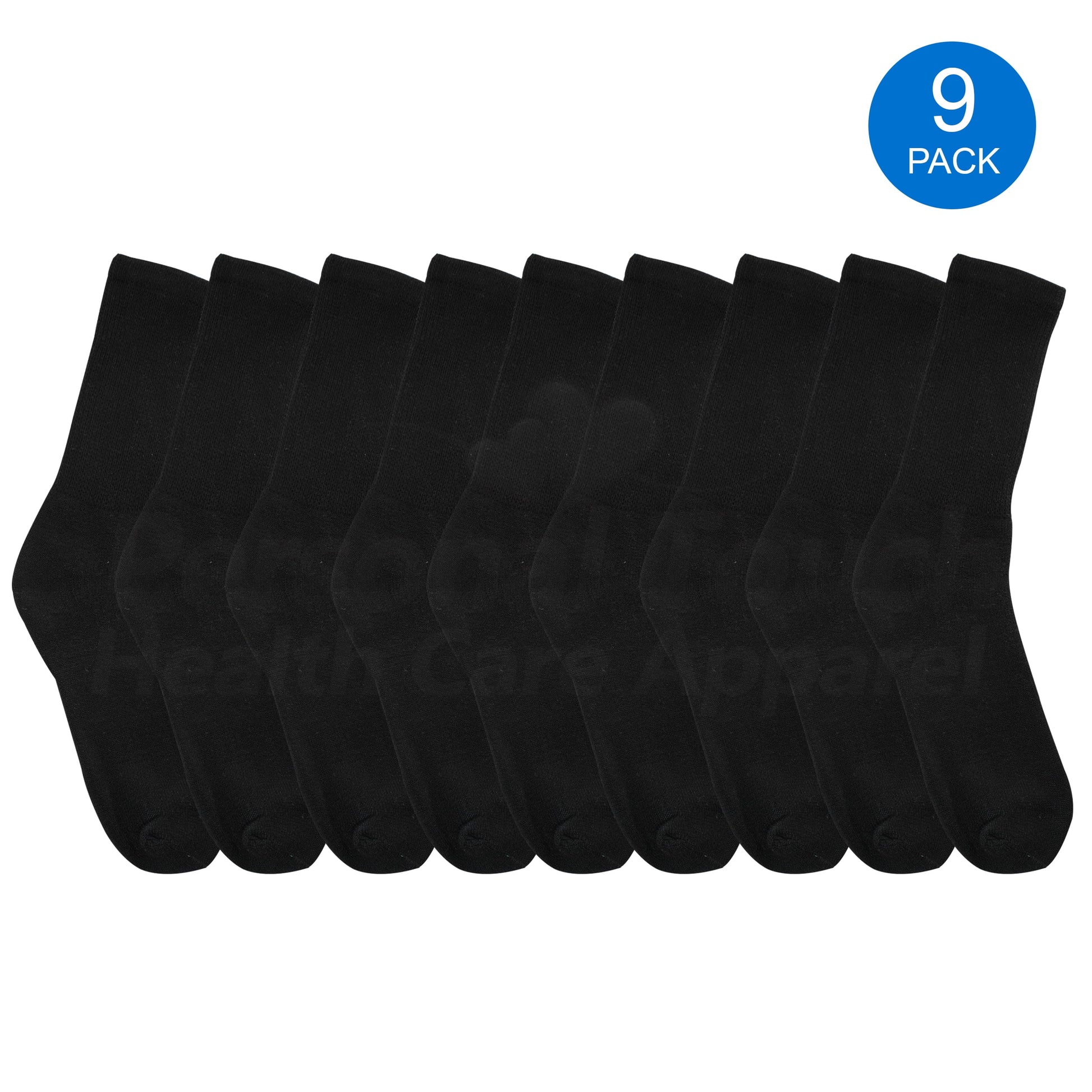 Diabetic Socks Men'S & Women Crew Style Physicians Approved Socks, 9 Pairs, (Black, 9-11)