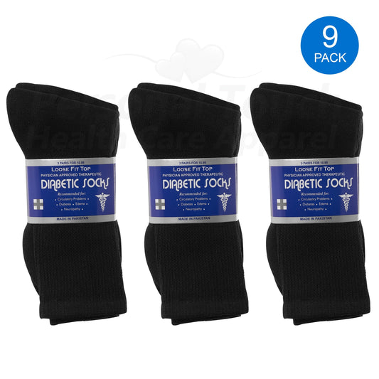 Diabetic Socks Men'S & Women Crew Style Physicians Approved Socks, 9 Pairs, (Black, 9-11)