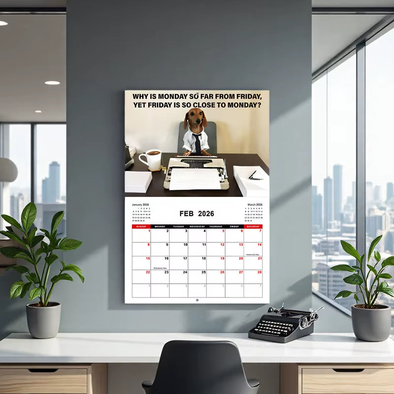Funny Dog Calendar 2026 Planning Wall Calendar Hangable Monthly Calendar Decorative Hangable Calendar for Date Work Planning