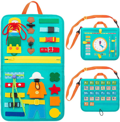 Montessori Toddler Busy Board Educational Activity for Basic Dress Motor Skills Baby Learning Toys for Travel