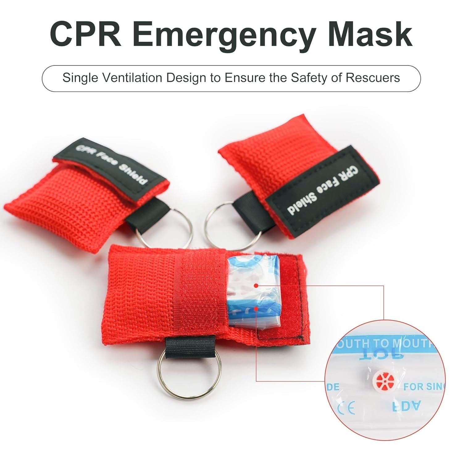 50 Packs CPR Pocket Mask, CPR Face Shield for Keychain, One-Way CPR Emergency...
