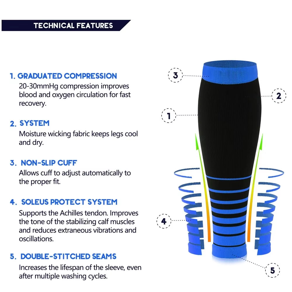 Sports Compression Calf Sleeves (20-30Mmhg) for Men & Women -Leg Shin Splints Socks - for Running, Shin Splint, Medical, Travel