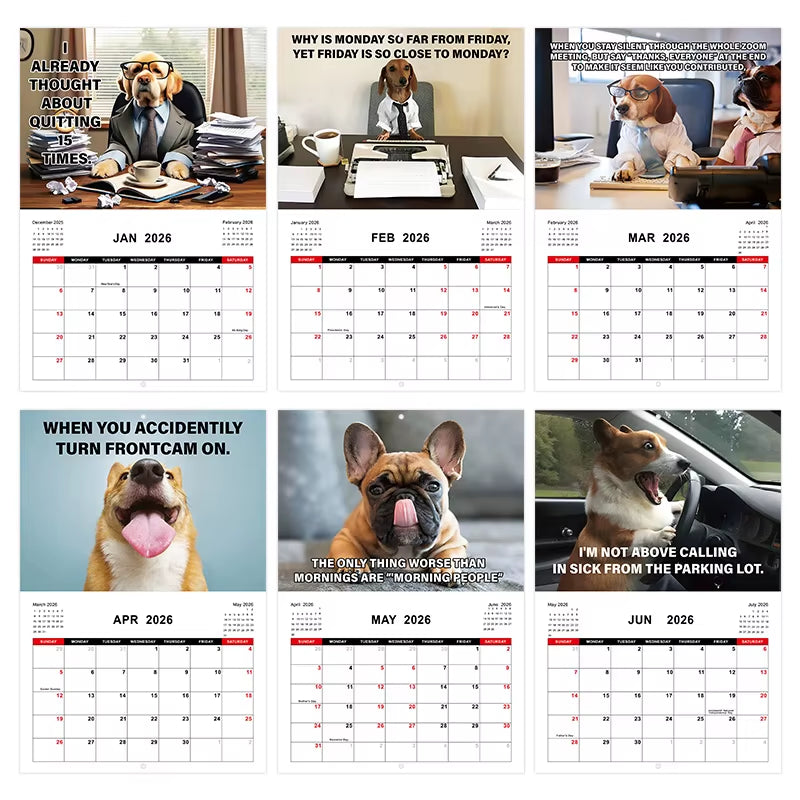 Funny Dog Calendar 2026 Planning Wall Calendar Hangable Monthly Calendar Decorative Hangable Calendar for Date Work Planning