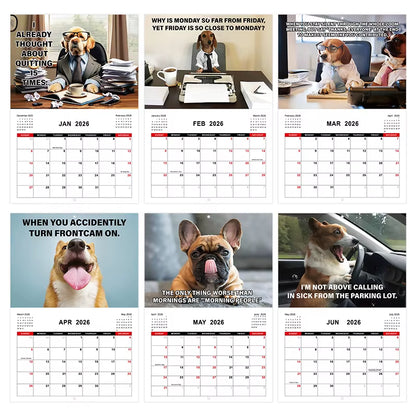 Funny Dog Calendar 2026 Planning Wall Calendar Hangable Monthly Calendar Decorative Hangable Calendar for Date Work Planning