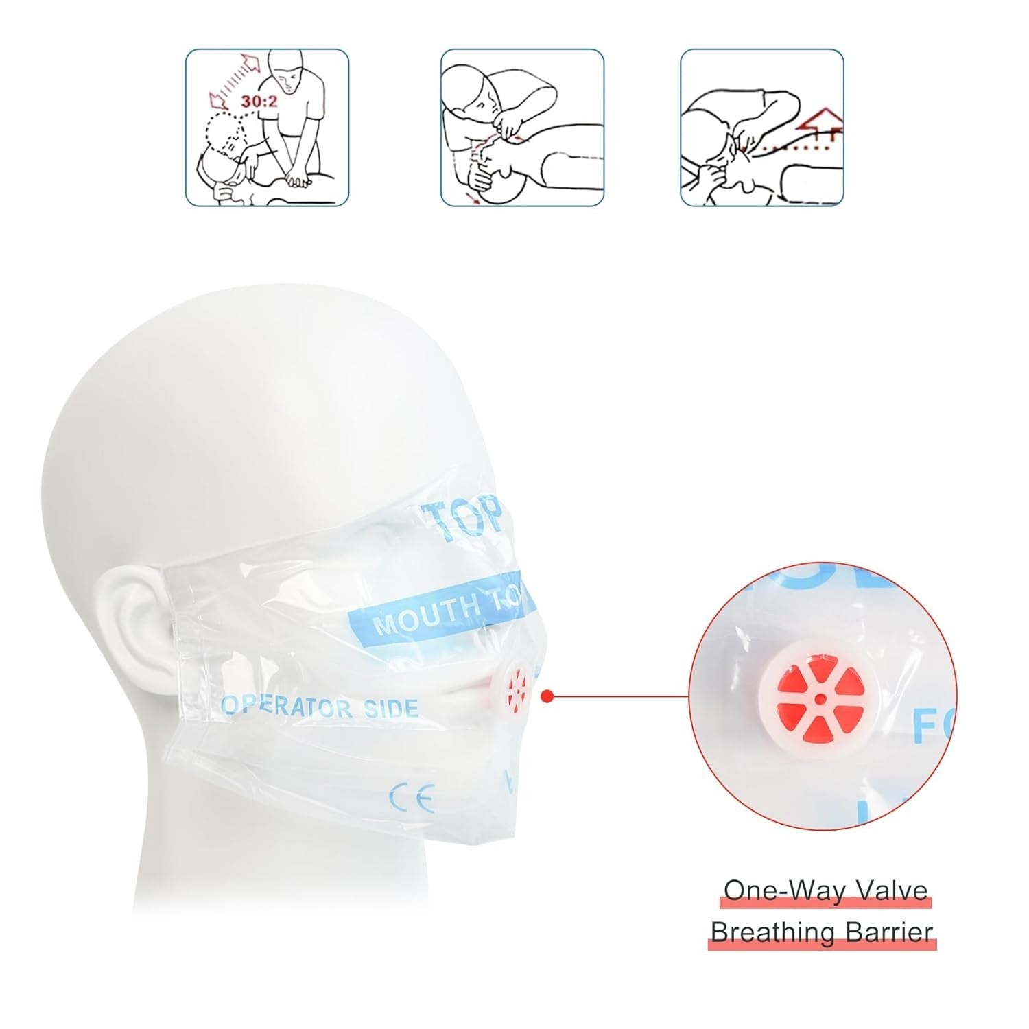 50 Packs CPR Pocket Mask, CPR Face Shield for Keychain, One-Way CPR Emergency...