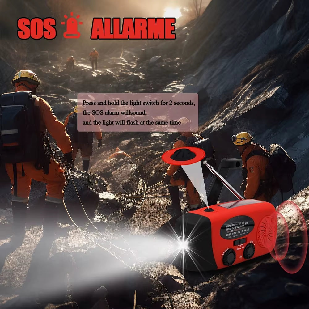 2000Mah High Capacity Rechargeable Radio Solar Rechargeable Emergency Light Outdoor Camping Flashlight Waterproof Portable Light
