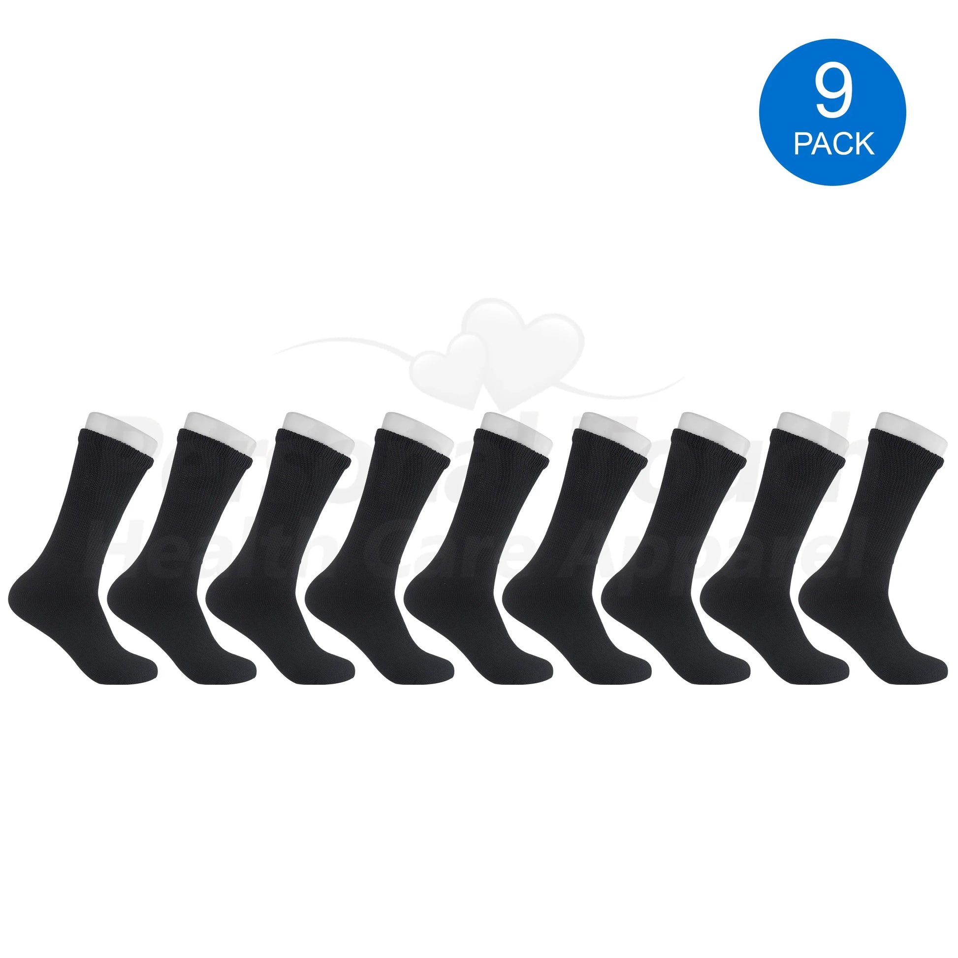 Diabetic Socks Men'S & Women Crew Style Physicians Approved Socks, 9 Pairs, (Black, 9-11)