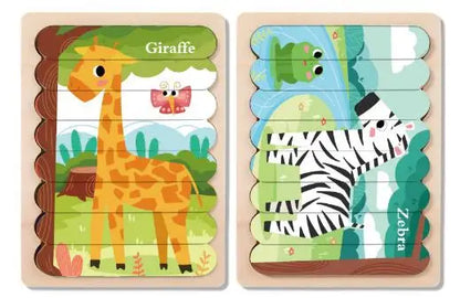 Double Sided Strip 3D Puzzles Baby Toy Wooden Montessori Materials Learning Education Toys For Kids Cartoon Puzzle Board Games