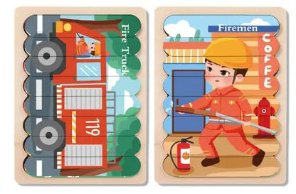Double Sided Strip 3D Puzzles Baby Toy Wooden Montessori Materials Learning Education Toys For Kids Cartoon Puzzle Board Games