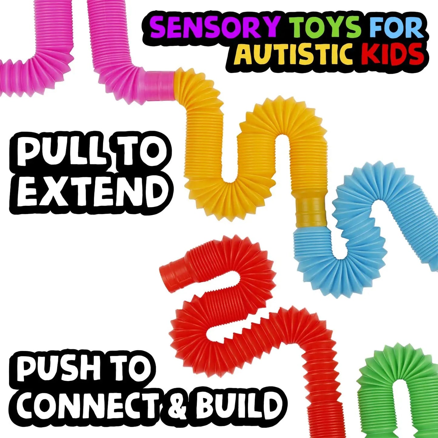 Sensory: 4 Pack Tube Sensory Fidget Toy. Colorful Heavy-Duty Educational Toys for Stress Autism ADHD