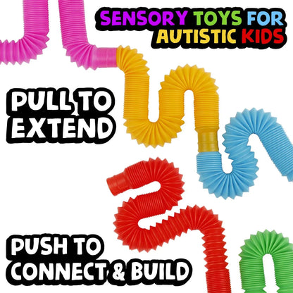 Sensory: 4 Pack Tube Sensory Fidget Toy. Colorful Heavy-Duty Educational Toys for Stress Autism ADHD