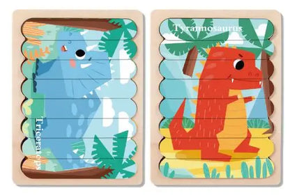 Double Sided Strip 3D Puzzles Baby Toy Wooden Montessori Materials Learning Education Toys For Kids Cartoon Puzzle Board Games