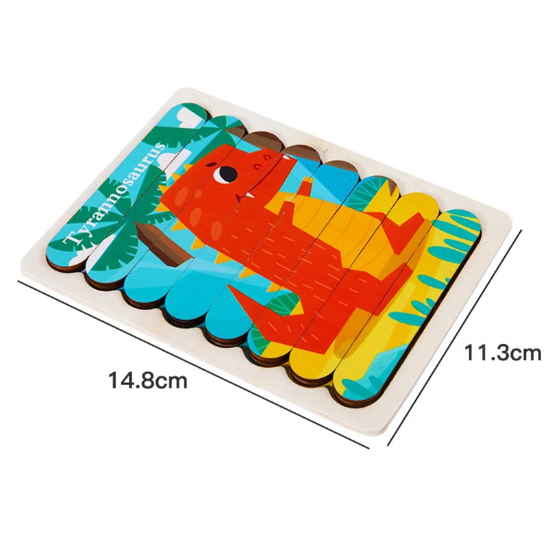Double Sided Strip 3D Puzzles Baby Toy Wooden Montessori Materials Learning Education Toys For Kids Cartoon Puzzle Board Games