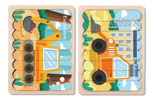 Double Sided Strip 3D Puzzles Baby Toy Wooden Montessori Materials Learning Education Toys For Kids Cartoon Puzzle Board Games