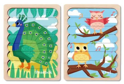 Double Sided Strip 3D Puzzles Baby Toy Wooden Montessori Materials Learning Education Toys For Kids Cartoon Puzzle Board Games