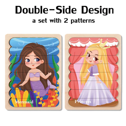 Double Sided Strip 3D Puzzles Baby Toy Wooden Montessori Materials Learning Education Toys For Kids Cartoon Puzzle Board Games
