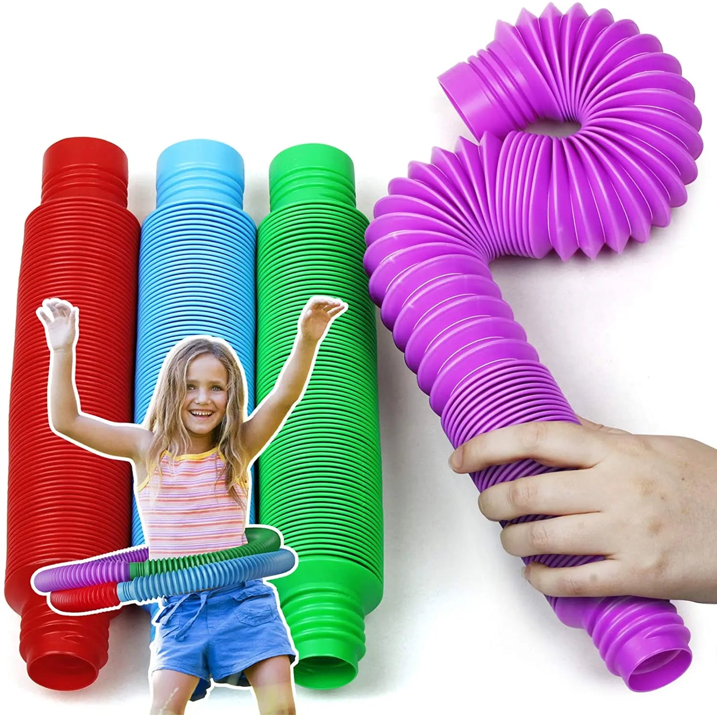 Sensory: 4 Pack Tube Sensory Fidget Toy. Colorful Heavy-Duty Educational Toys for Stress Autism ADHD