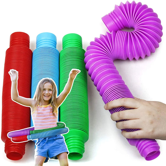 Sensory: 4 Pack Tube Sensory Fidget Toy. Colorful Heavy-Duty Educational Toys for Stress Autism ADHD