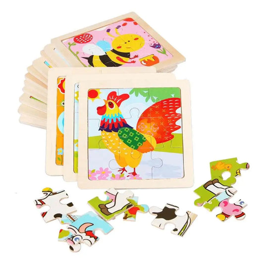 Motor Skills: Wooden Cartoon Animal Board Montessori, Children Puzzle Learning