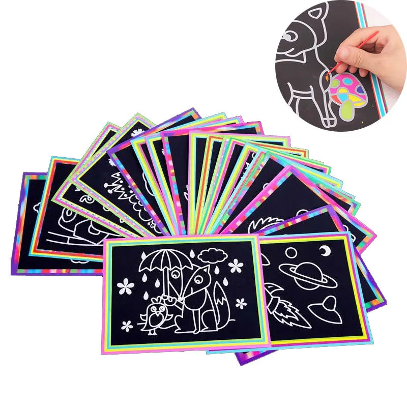 Motor Skills: 1/10Pcs Magic Scratch Art Doodle Pad Sand Painting Cards. Learning Creative Drawing Toys for Kids
