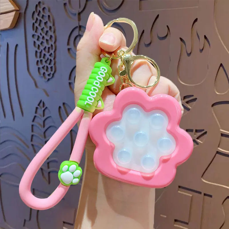 Stress: Push Cat Paw Keychain Pendant Toy Cartoon Kids Squeeze Transparent Bean Stress Relief Sensory Toys Autism Anxiety Toys