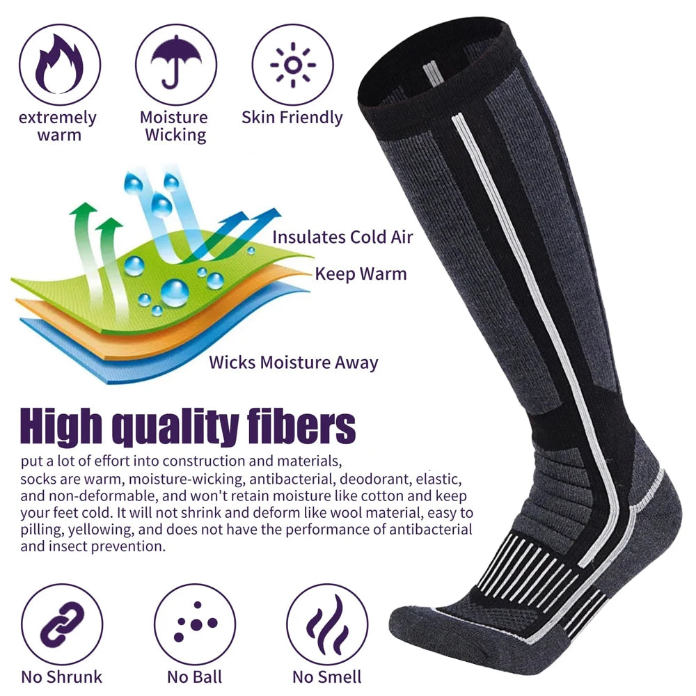 1Pair Ski Socks Skiing Socks Neuropathy OTC Women Men Thermal Knee High Warm Winter Snow Skating Snowboarding Socks Merino Wool