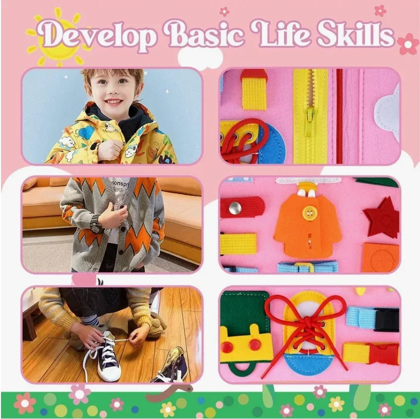 Montessori Toddler Busy Board,Autism Sensory Toys Educational Activity Motor Skills Baby, Life Skills Learning Toys for Kids