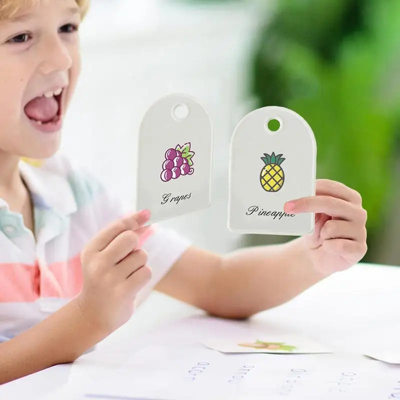 Sensory: Animals & Fruits Cognitive Double Sided Flash Cards for Toddlers. Colorful Learning Cards Games