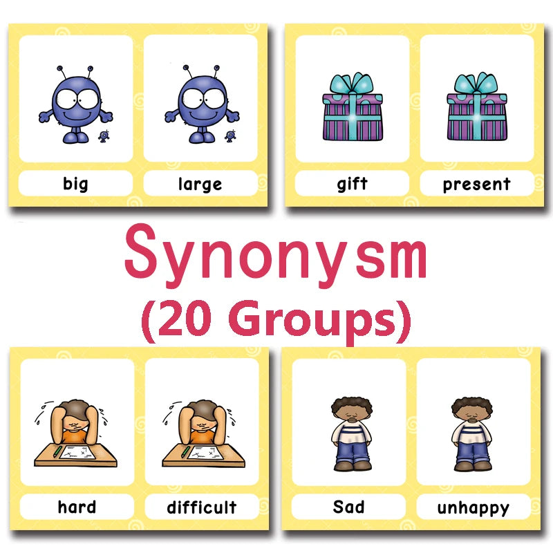 Read & Write English: 120 Groups Opposites Synonyms English Flashcards Word Card Games for Kids Baby Learning Educational Toys For Children Montessori