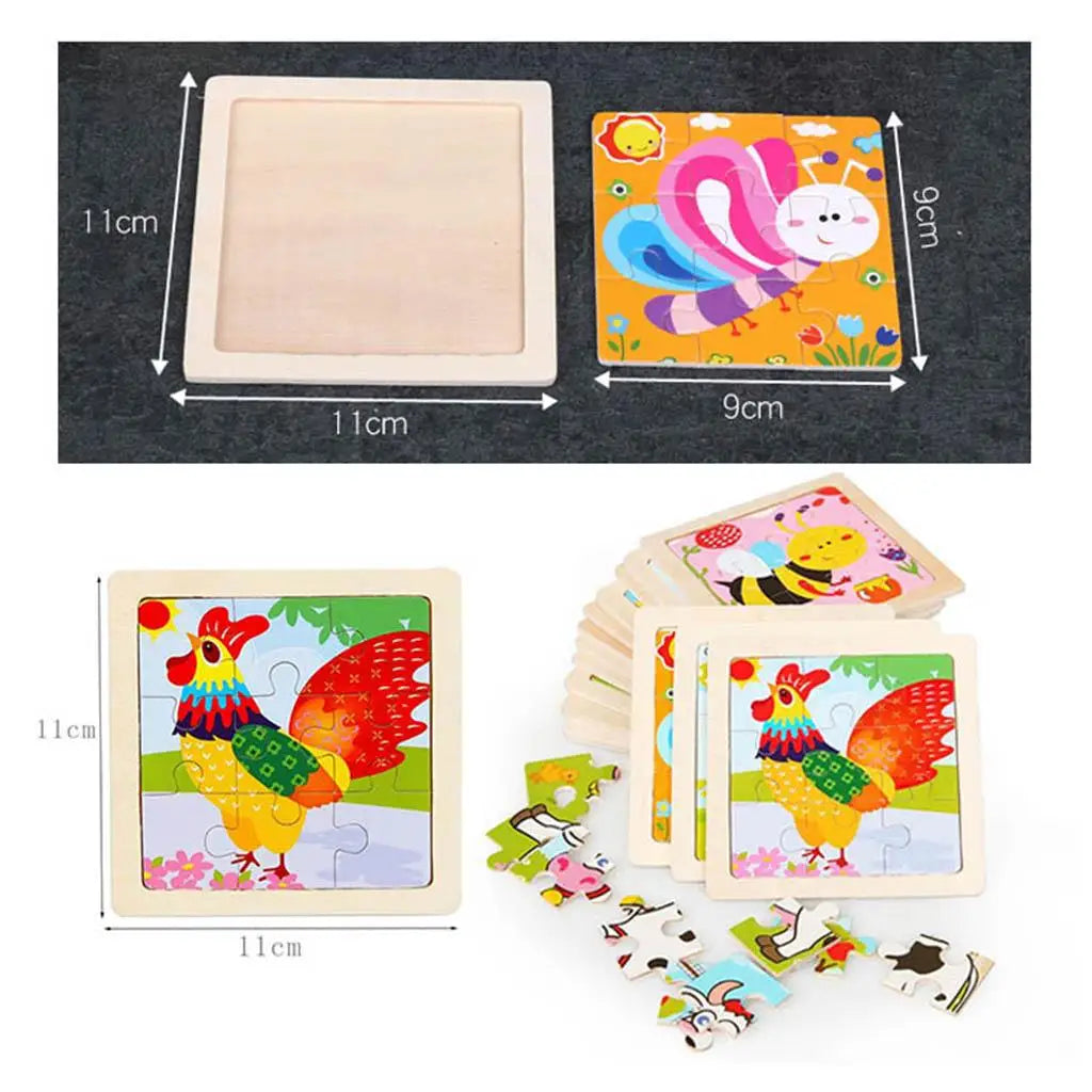 Motor Skills: Wooden Cartoon Animal Board Montessori, Children Puzzle Learning