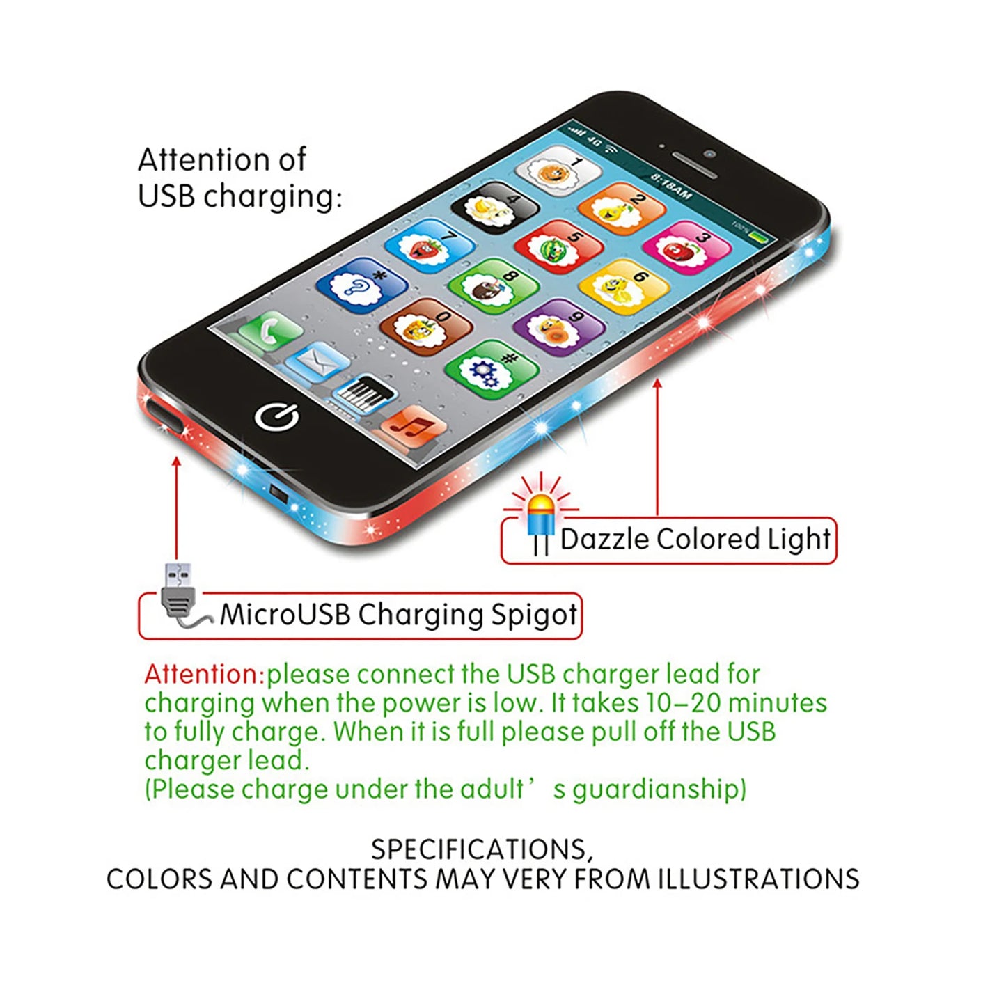 Sensory: Baby English Learning Machine Music Light  Mobile Phone  Early Child Development Mobilephone  Mobile Phone