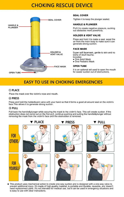 Upgrade Portable Anti Choking Device, Emergency Life Saving Suction Vac. Kids/Adults