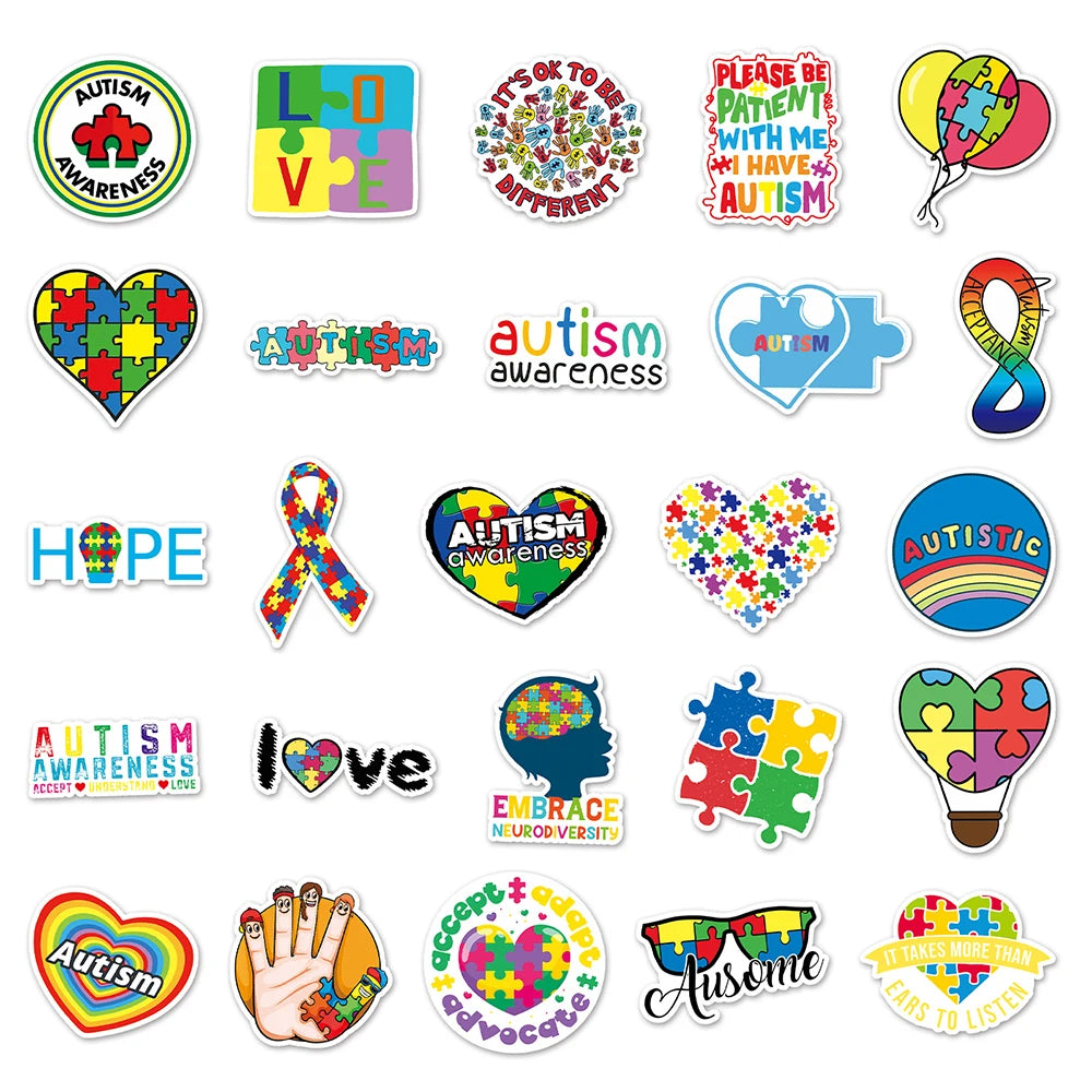 Motor Skills: 10/30/50pcs Color Puzzle Love Autism Cartoon Graffiti Stickers Scrapbook Phone Laptop Bike Luggage Funny Sticker Decal Kids