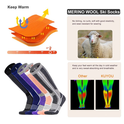 1Pair Ski Socks Skiing Socks Neuropathy OTC Women Men Thermal Knee High Warm Winter Snow Skating Snowboarding Socks Merino Wool
