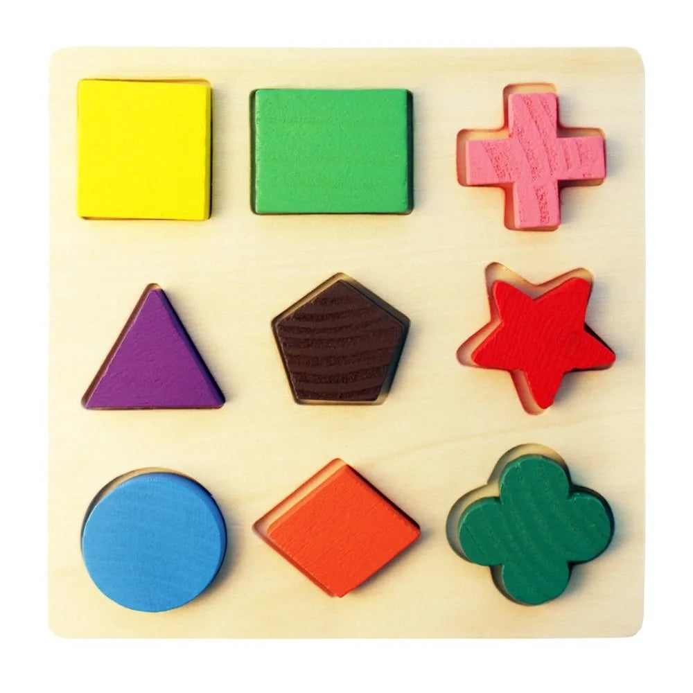Motor Skills: Wooden Geometric Shapes Montessori Puzzle Sorting Math Bricks,  Preschool Learning