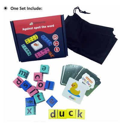 English Learning: Letter Spelling Block Flash Cards Puzzle Game for Baby & Kids, Montessori Wood Toy