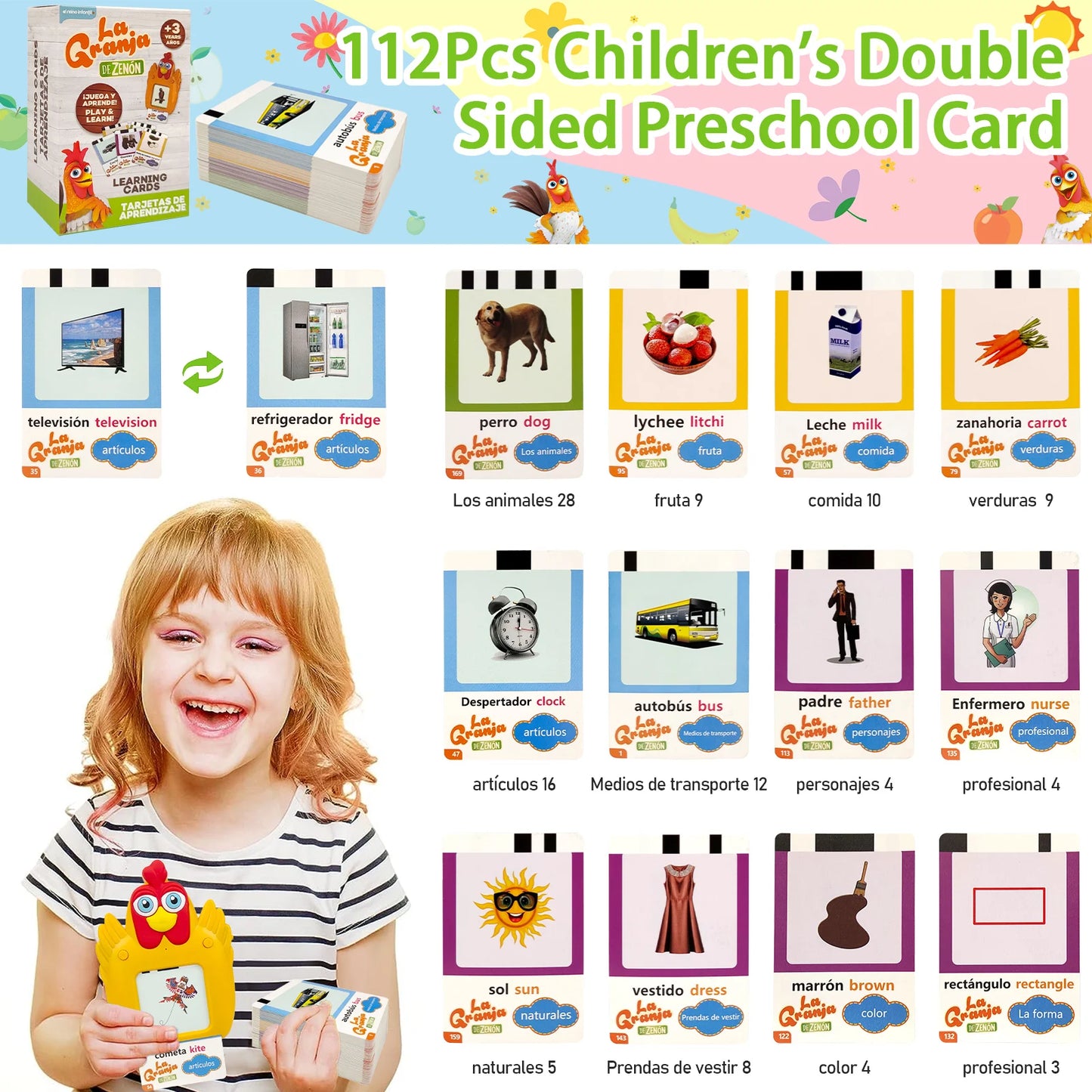 Alphabet, Read & write English: La Granja De Zenon Bartolito Talking English & Spanish Flash Cards Speech Therapy Toys for Toddlers 224 Sight Words Autism Toys