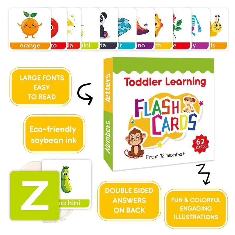 Alphabet & Numbers: Toddler Alphabet Learning Flash Cards(60 Pcs) Intellectual Enlightenment Double-Sided